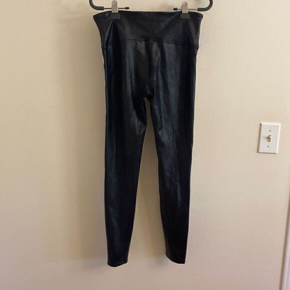Spanx Black Faux Leather Leggings Side Stripe Large - Picture 3 of 6